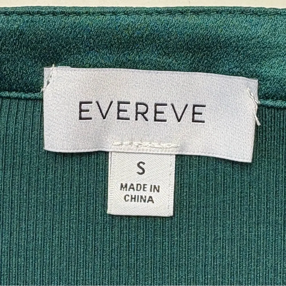 Evereve Bex Split Neck Top Size S Satin Trim Soft Rib Knit Green Modal Blend - Picture 12 of 13